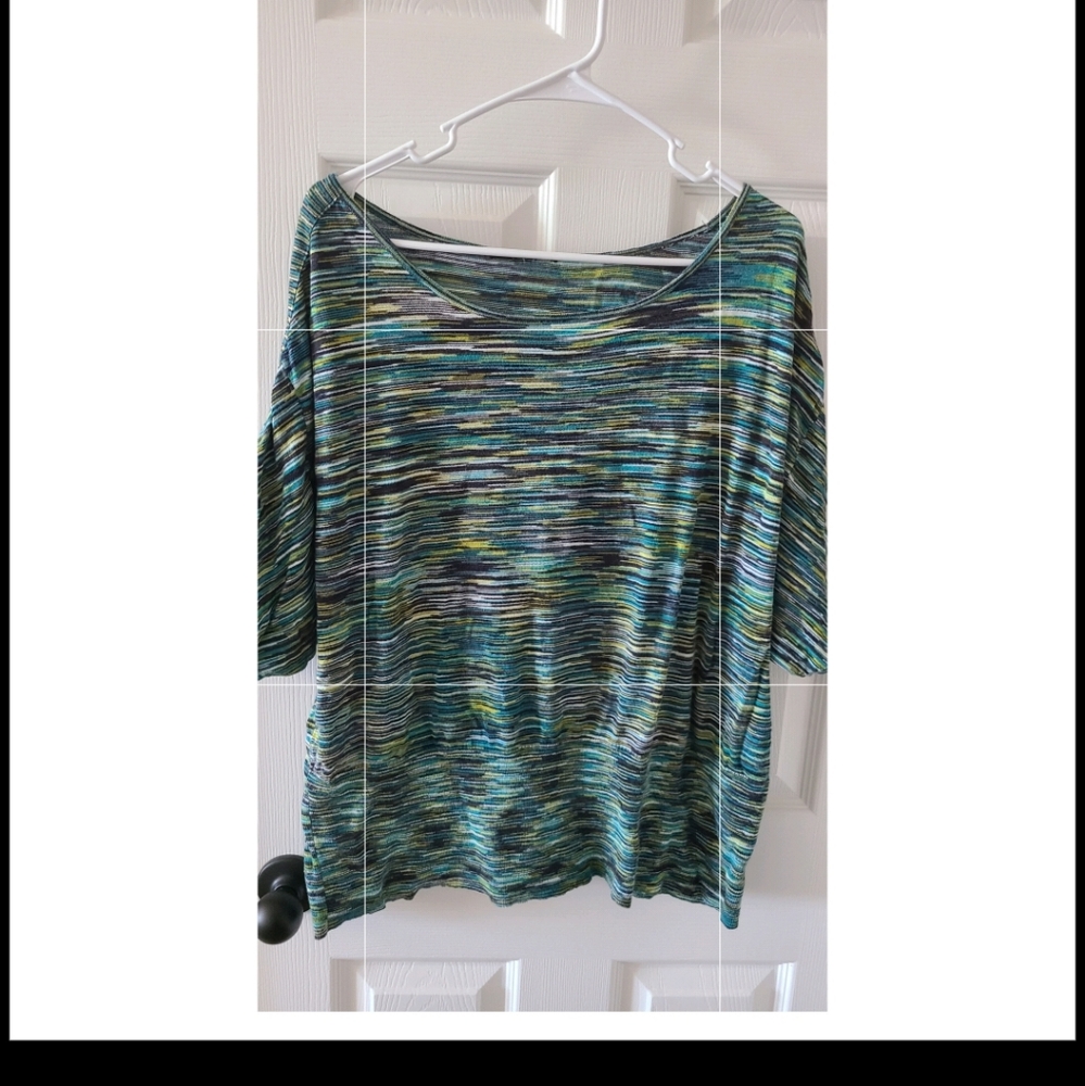 Short sleeved sweater.  Navy blue and green.  Plus size 3x.